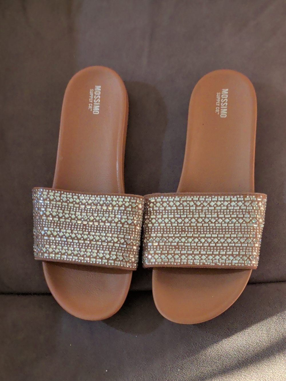 Mossimo Supply Co. Brown Jeweled Slide Sandals with Sparkle Strap